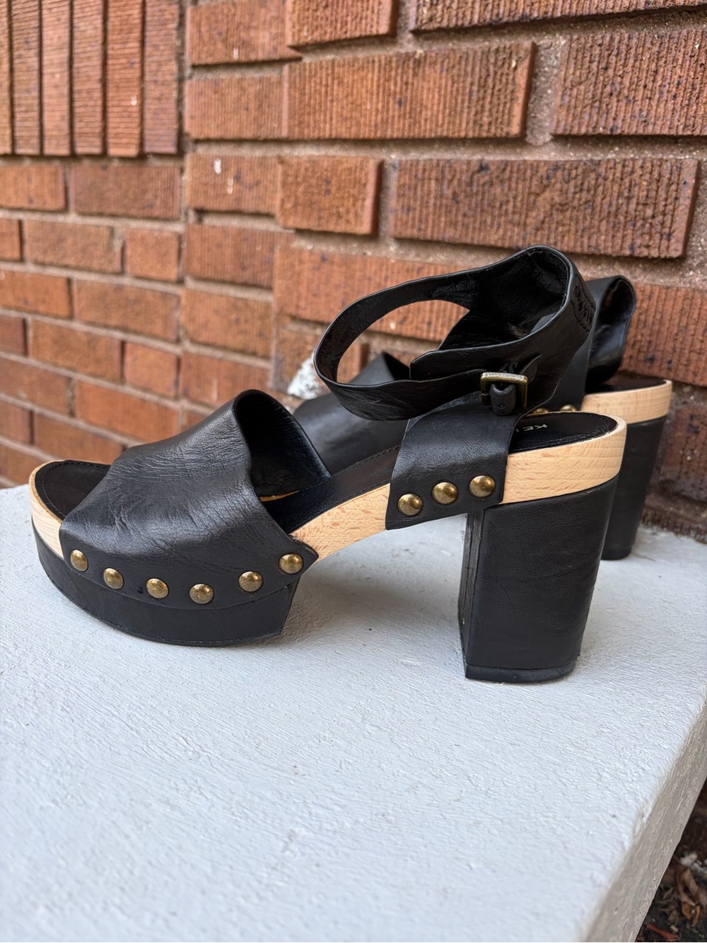 Black Studded Platform Sandal with Ankle Strap
